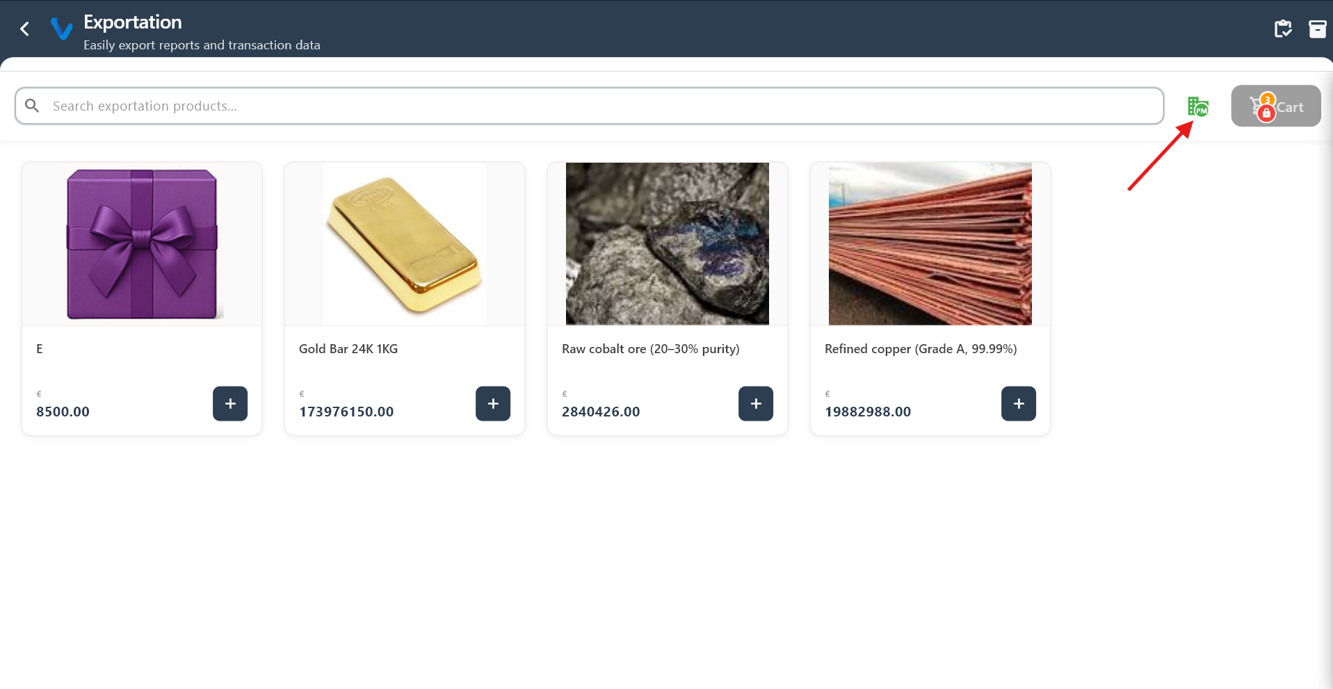 Exportation main screen