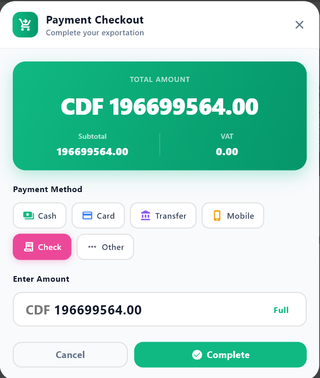 Export checkout summary