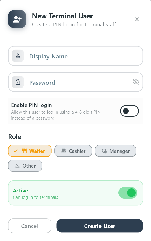 Add a new terminal user