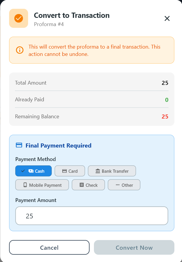 Convert proforma to sale
