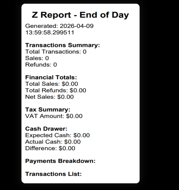 Z Report Full Details